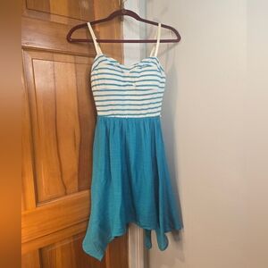 Lily Rose Teal and Light Grey Striped Mini Dress Sz Small